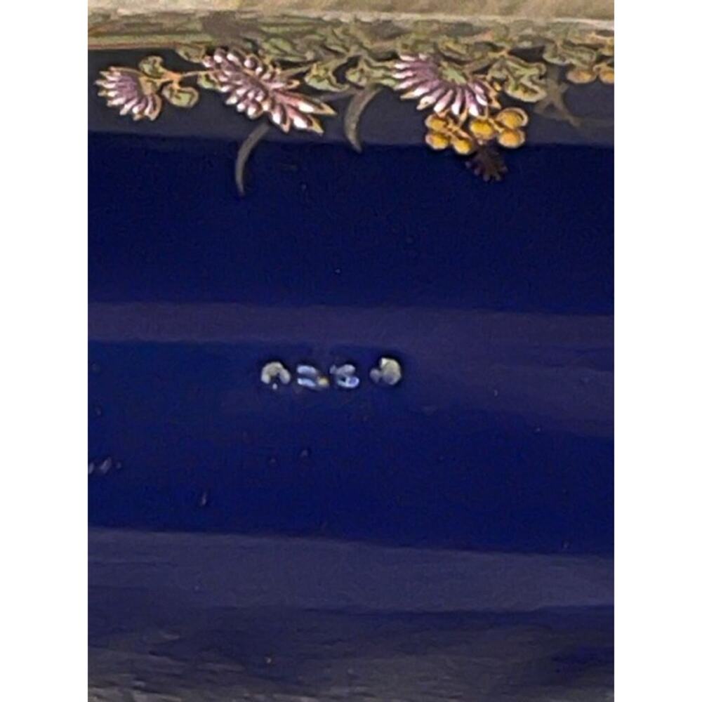 Vintage Japanese Cobalt Blue Lotus Flower Cart 3 3/8" Mini Vase w/Gold Accents - Picture 4 of 5